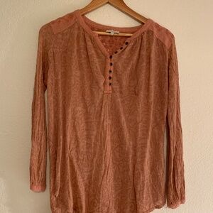 Lucky Brand Long Sleeve Gauze Mix Henley | L